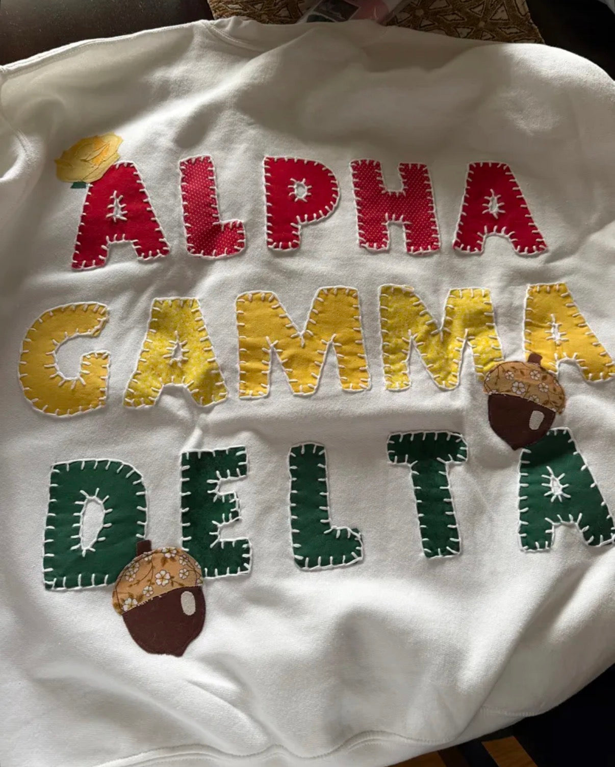 Custom stitched hoodie, front and back